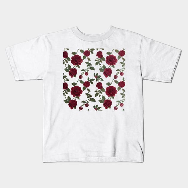 Cherry Rose pattern - luxury pattern - Painting Style - Surreal Pattern series - P1 - by fogsj - I always want both cherries and roses to be the same plant but it's impossible so... yea Kids T-Shirt by FOGSJ